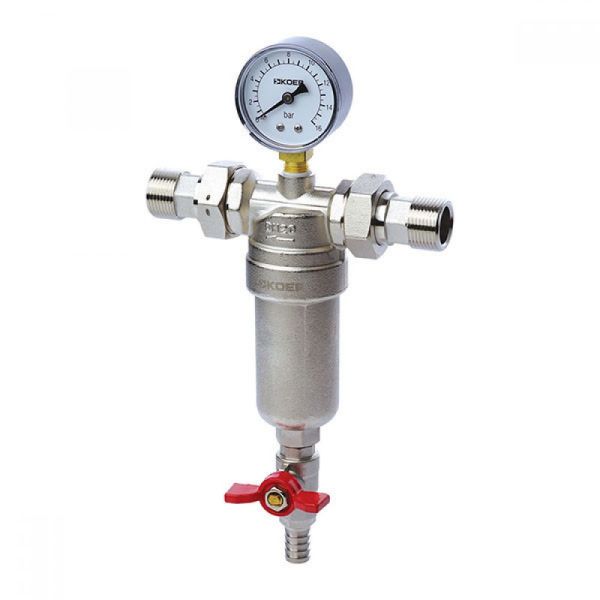 Самопромивний фільтр KR 1250 3/4" зі спускним краном, манометром та згонами