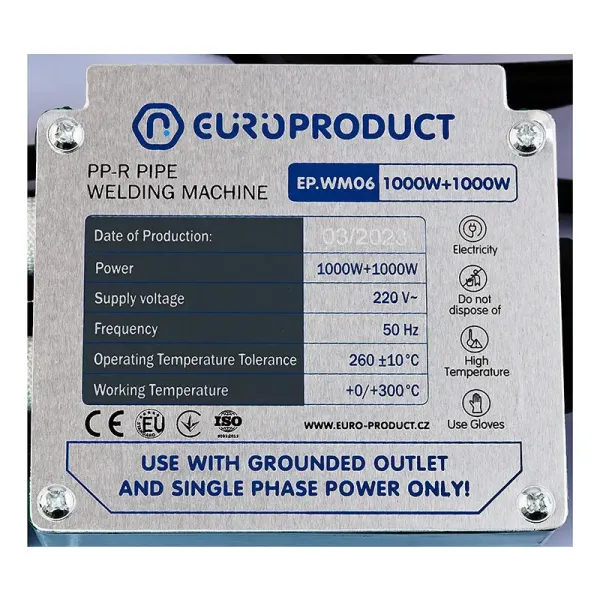 Паяльник Europroduct EP.WM06 для PPR труб (плоскі насадки) 50/110mm