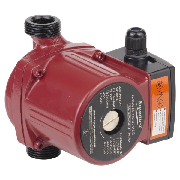 Насос циркуляційний 100Вт Hmax 6м Qmax 75л/хв 1" 130мм+гайки " AQUATICA (774131)