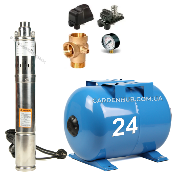 Глибинна насосна станція Delta 3TRW 1,2 - 50 0,28 kW Ø75мм (10м кабелю) + гідроакумулятор на 24 літри