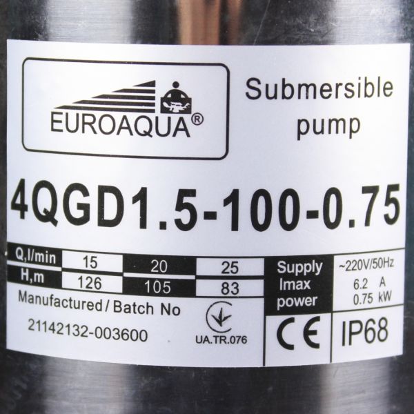 Шнековий насос Euroaqua 4 QGD 1,5-100-0,75 kW для свердловини