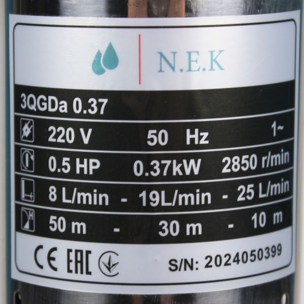 Шнековий насос NEK 3QJDa 0,37kW для свердловини