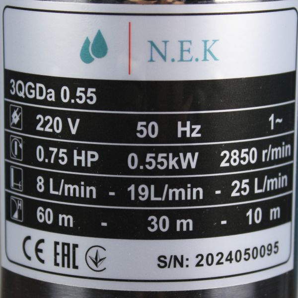 Шнековий насос NEK 3QJDa 0,55kW для свердловини