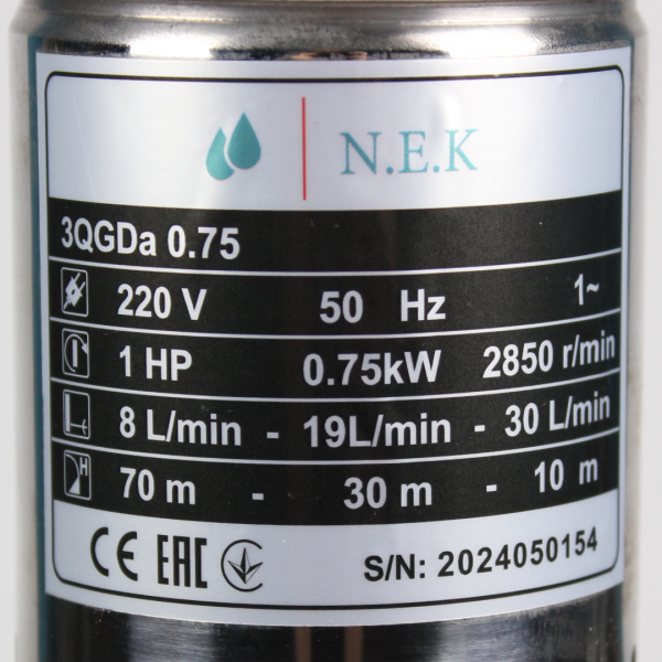 Насос шнековий NEK 3QJDa 0,75kW для свердловини, криниці