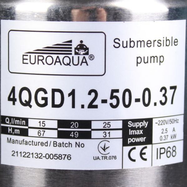 Шнековий насос Euroaqua 4 QGD 1,2-50-0,37kW для свердловини