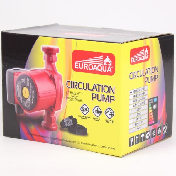 Циркуляційний насос Euroaqua GPS 25-4/180 з гайками для системи опалення