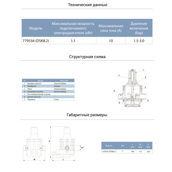 Контролер тиску електронний 1.1кВт 1"+розетка AQUATICA (779556)