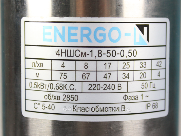 Насос ENERGO-N 4НШСм 1,8-50-0,5kW (10м кабеля) Ø102мм