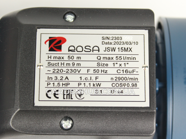 Поверхнева насосна станція ROSA JSW 15MX, 1.1 кВт з нержавіючим гідроакумулятором на 24 літри