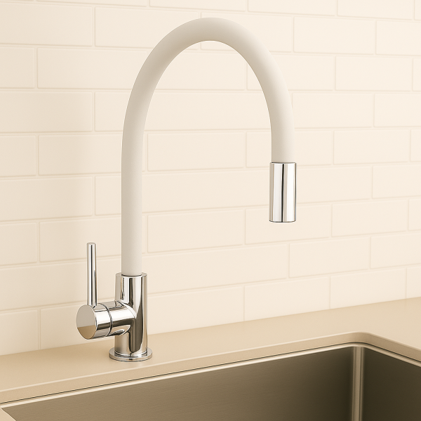 Змішувач для кухні MIXXUS SUS-011 CHROME REFL WHITE з силіконовим виливом з нерж. сталі SUS304 (MI6233)