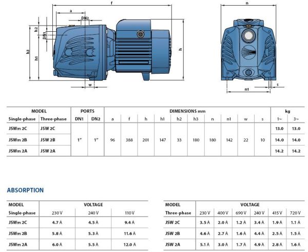 Відцентровий насос Pedrollo JSWm 2 CX, 0.75 kW (46JSNP7A10A1) Італія