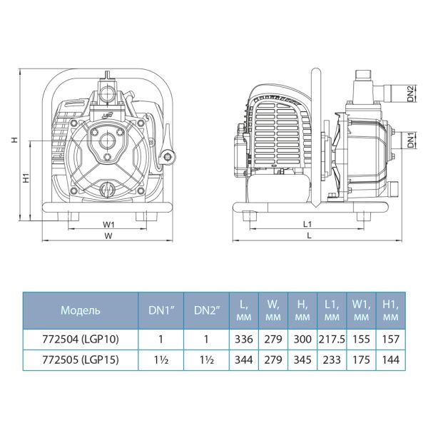 Мотопомпа 1.6 к.с. Hmax 35м Qmax 6м/год (2-х тактний) LEO LGP10 (772504)