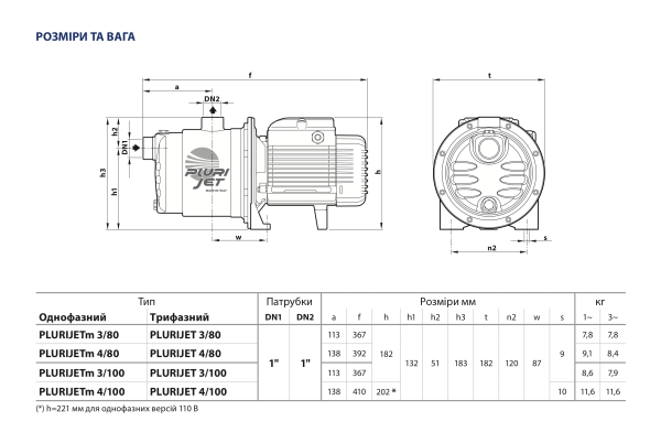 Насос поверхневий Pedrollo PLURIJETm 4/80-X 0,55 кВт (43PJA0804A1)