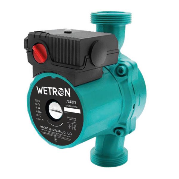 Насос циркуляційний 75Вт Hmax 4м Qmax 45л/хв 1" 130мм зел + гайки 1" WETRON (774313)