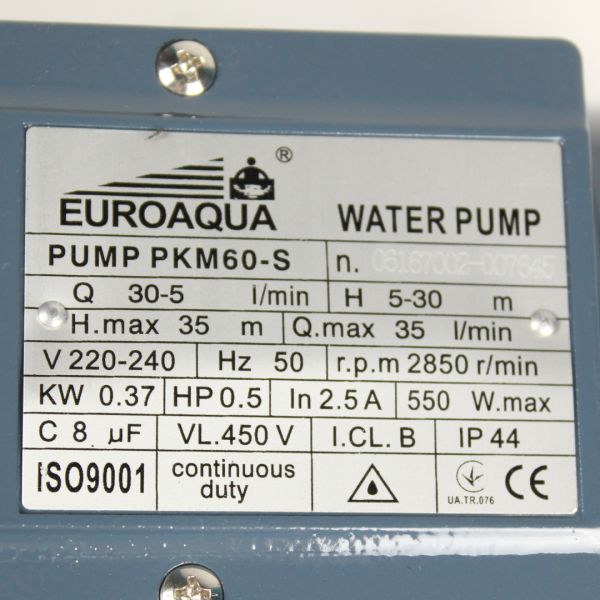 Вихровий насос Euroaqua PKM60-S, 0.37kWh