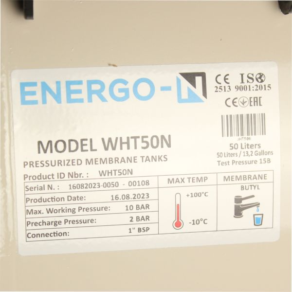 Гідроакумулятор ENERGO-N WHT 60 л, горизонтальний з фіксованою (необслуговуваною) мембраною