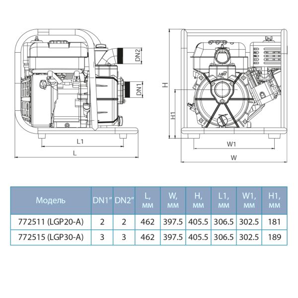 Мотопомпа 6.5 к.с. Hmax 30м Qmax 60м/год (4-х тактний) LEO LGP30-A (772515)