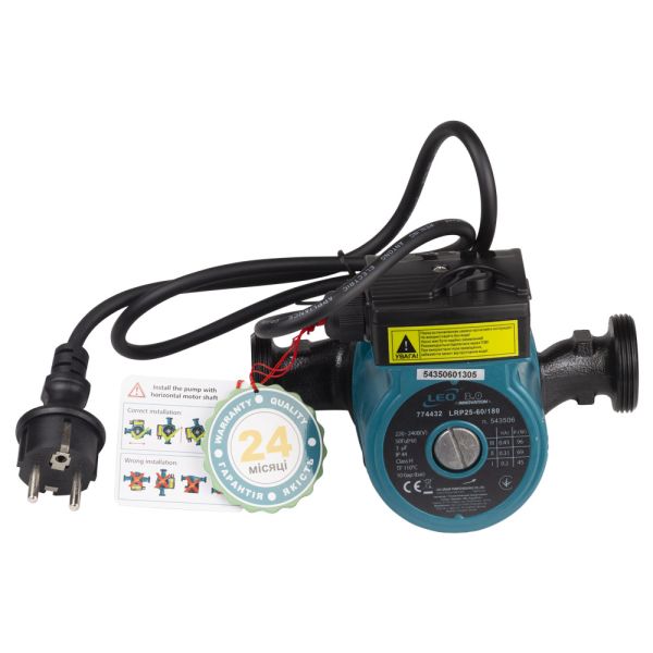 Насос циркуляційний 96Вт Hmax 6м Qmax 66л/хв 1" 180мм+гайки 1" LEO 3.0 LRP25-60/180 (774432)